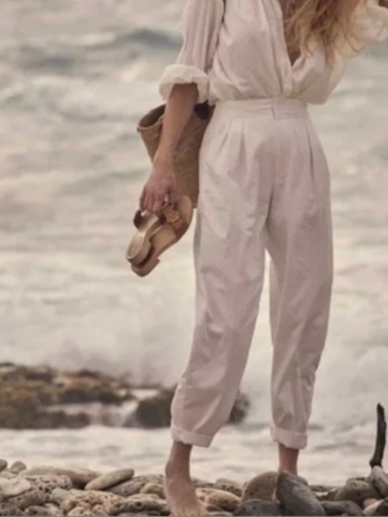 Doen Pants - EUC Sz 6 Doen Ivory High-Waist Tapered Cotton/ Linen Pants